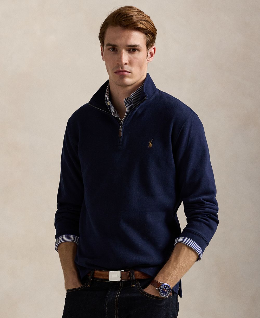 Men's Estate-Rib Cotton Quarter-Zip Pullover