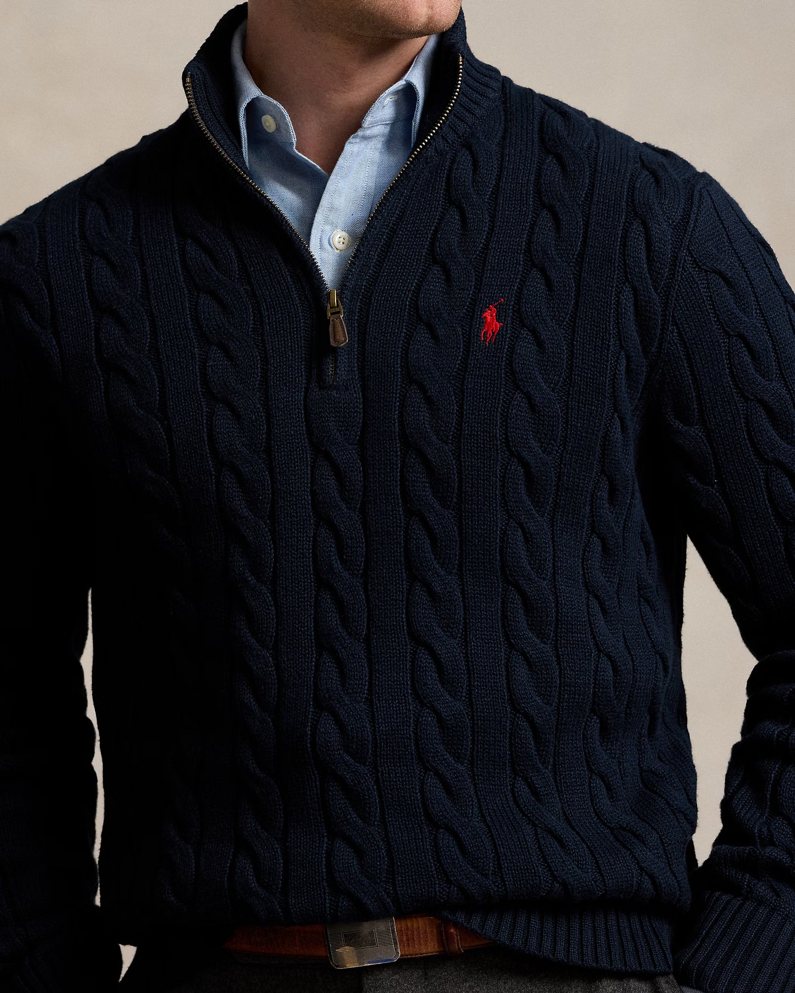 Cable-Knit Cotton Quarter-Zip Jumper - Hunter Navy