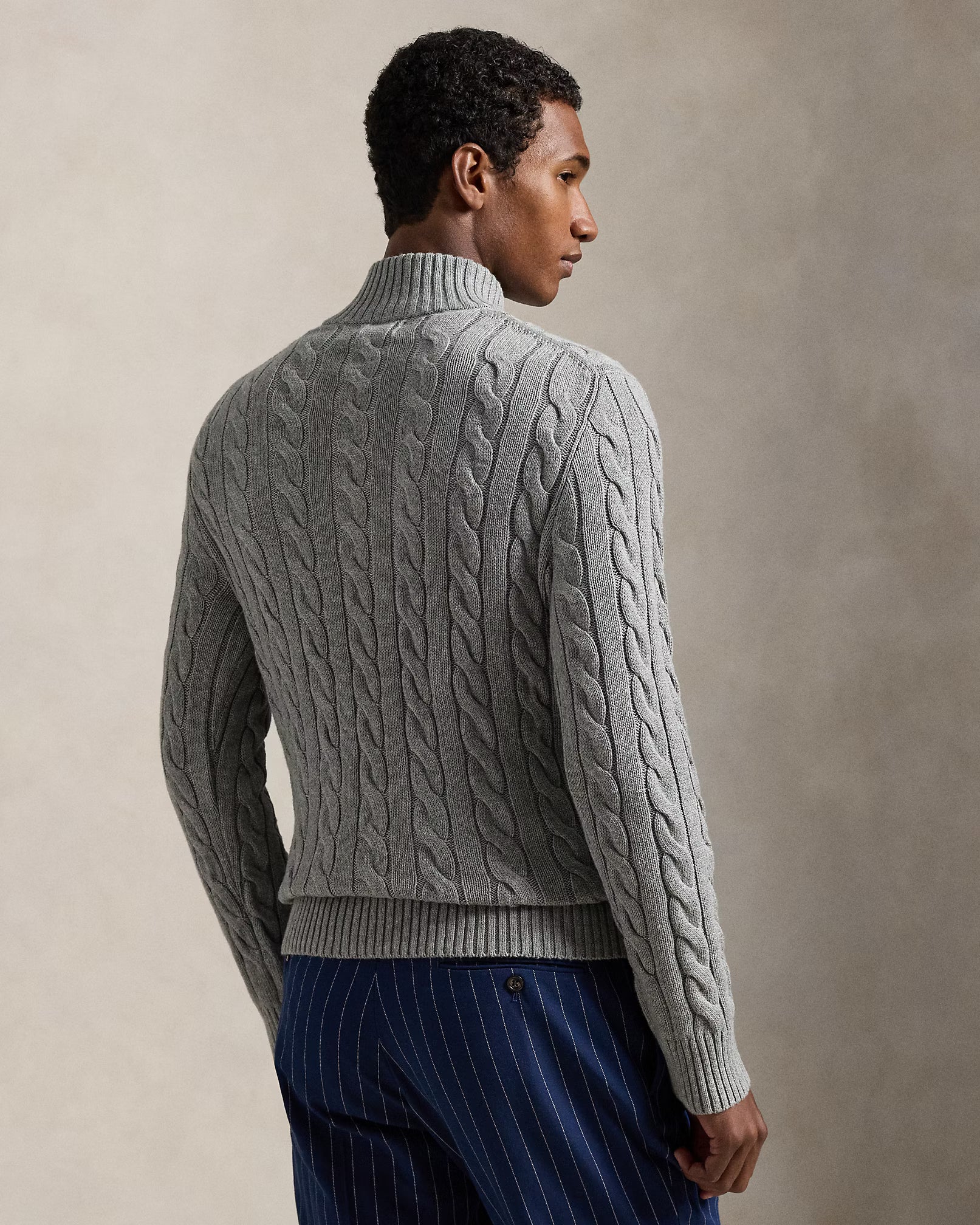 Cable-Knit Cotton Quarter-Zip Jumper - Fawn Grey Heather