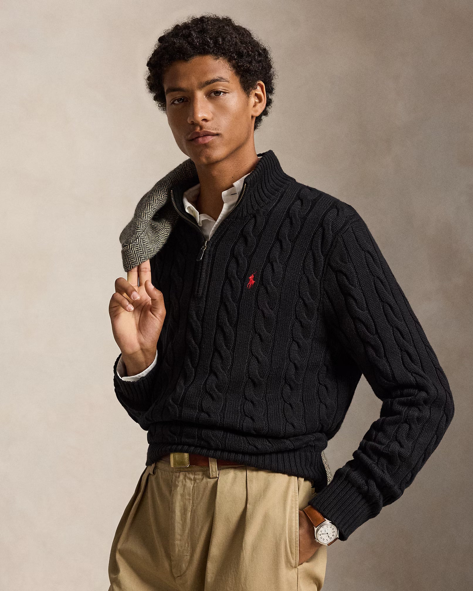 Cable-Knit Cotton Quarter-Zip Jumper - Black