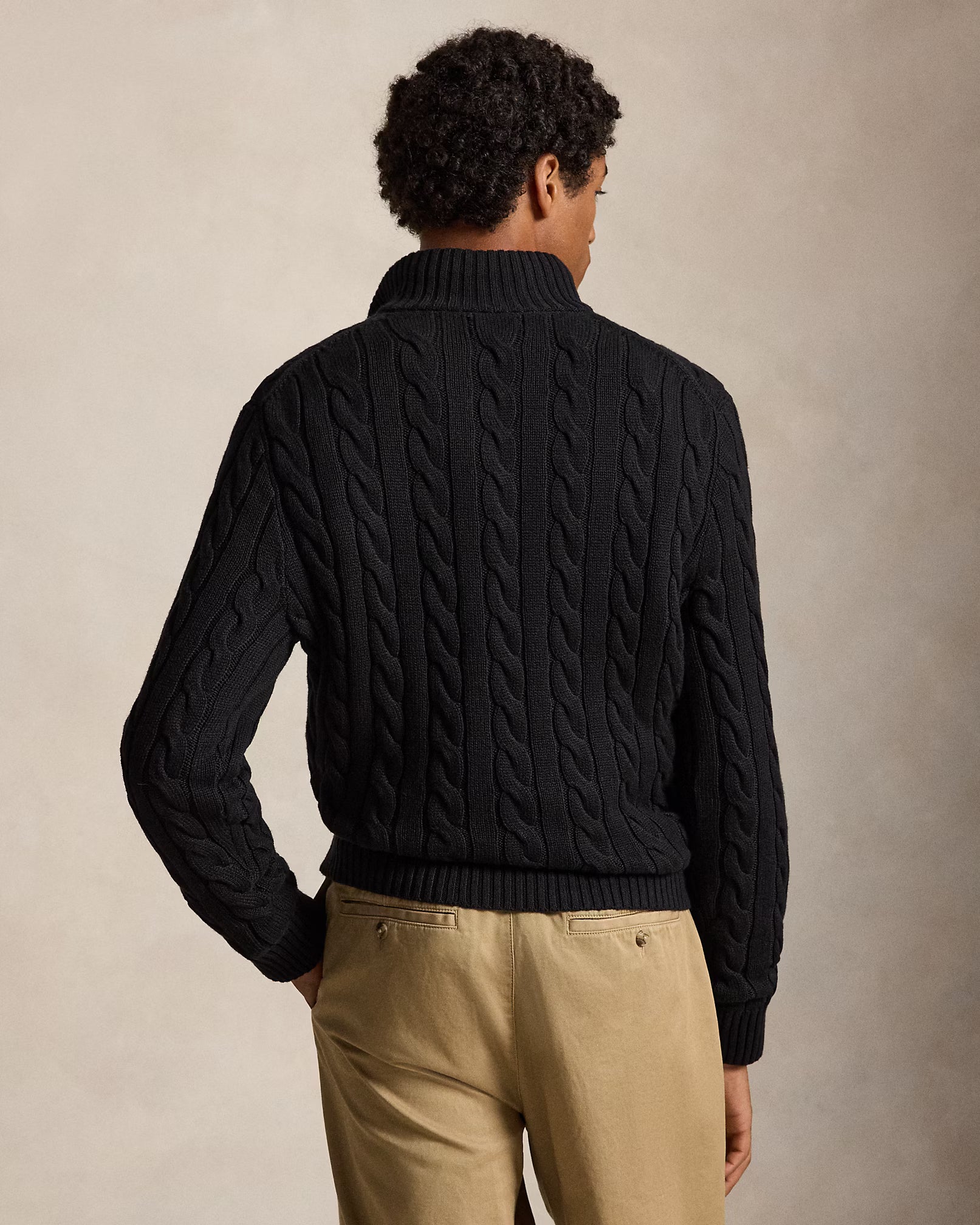 Cable-Knit Cotton Quarter-Zip Jumper - Black