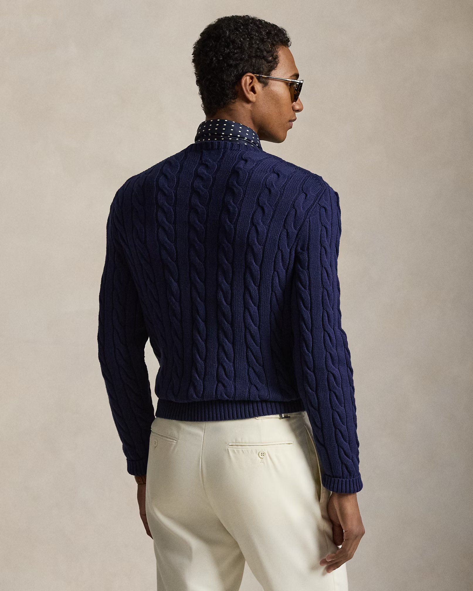 Cable-Knit Cotton Jumper - Navy Blue
