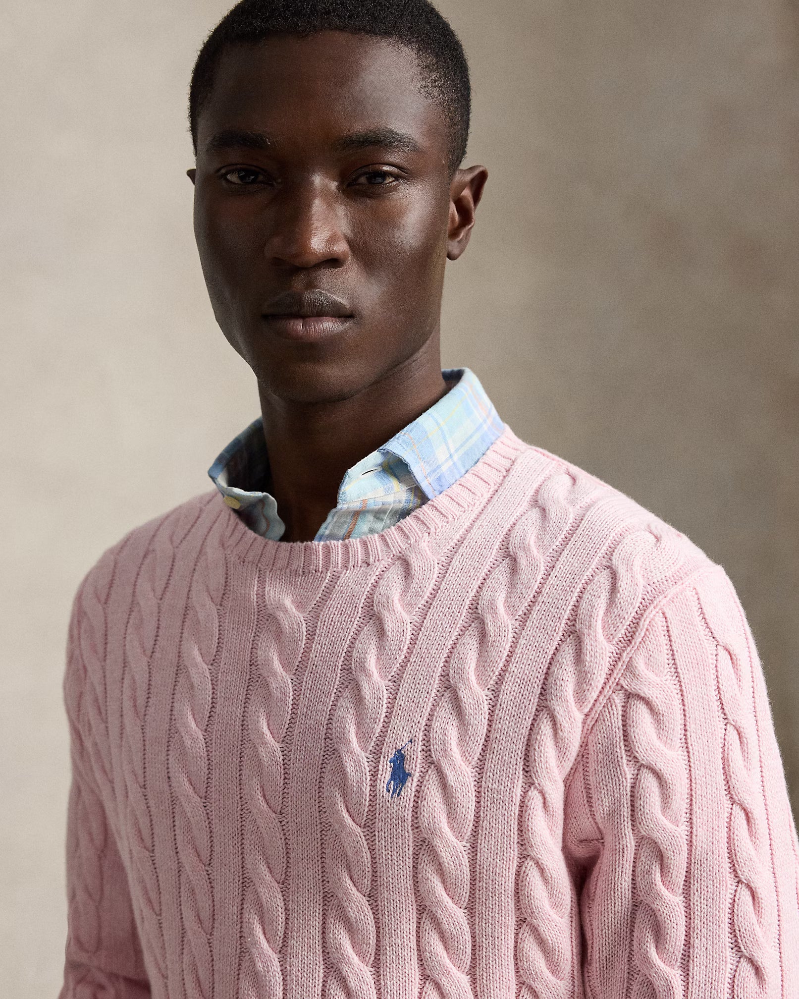 Cable-Knit Cotton Jumper - Variegated Pink