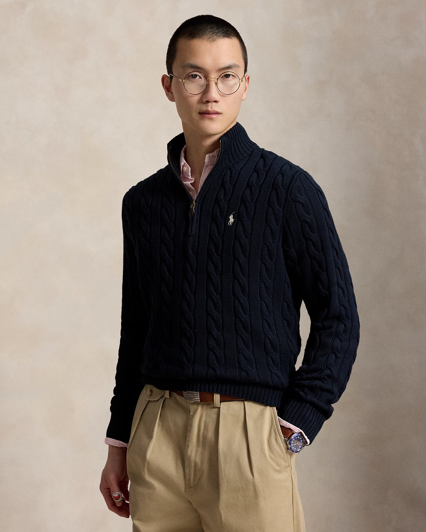Cable-Knit Cotton Quarter-Zip Jumper - Hunter Navy