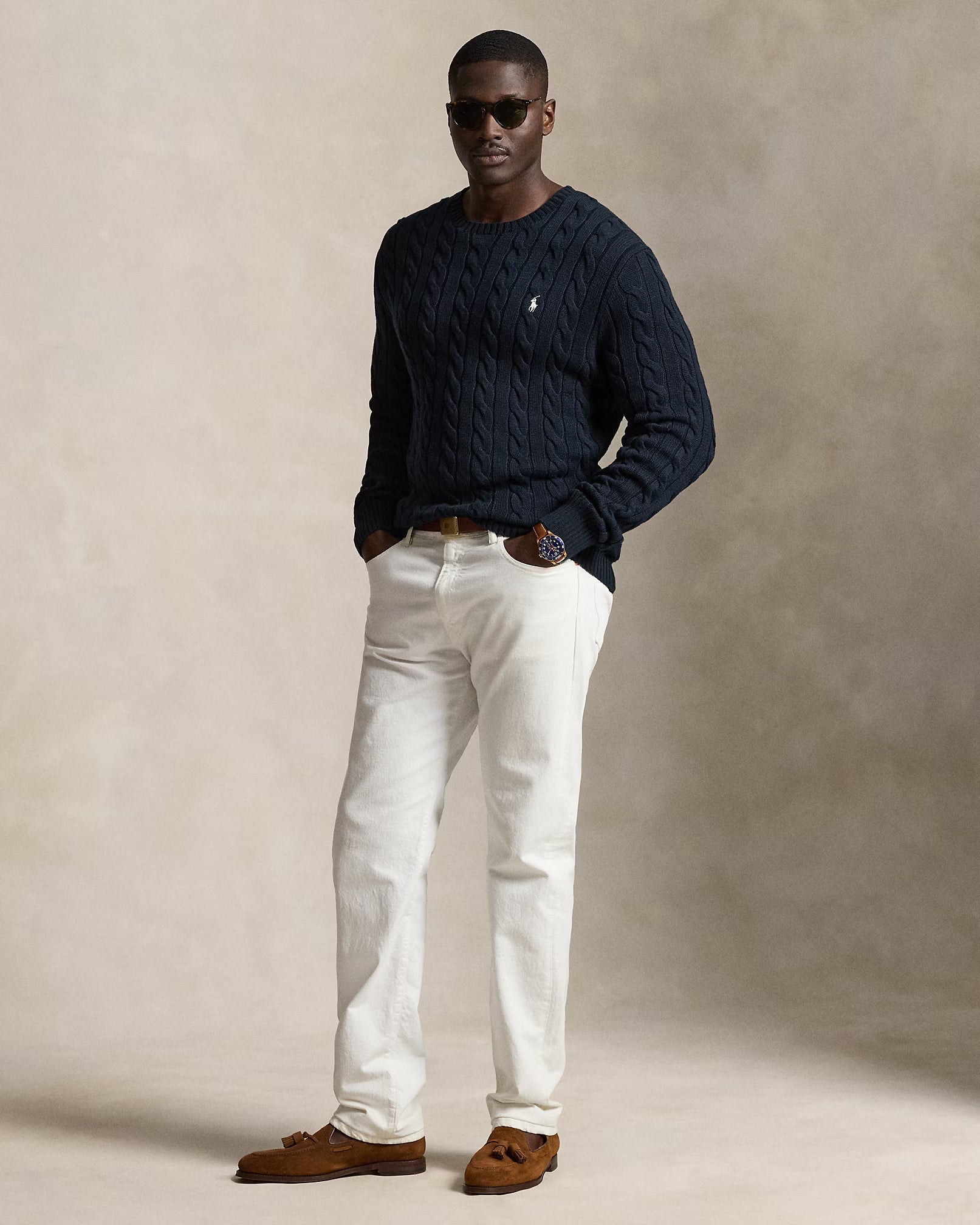 Cable-Knit Cotton Jumper - Hunter Navy