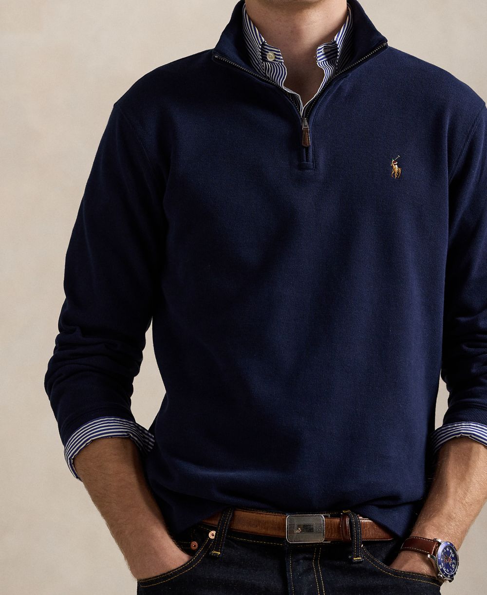 Men's Estate-Rib Cotton Quarter-Zip Pullover
