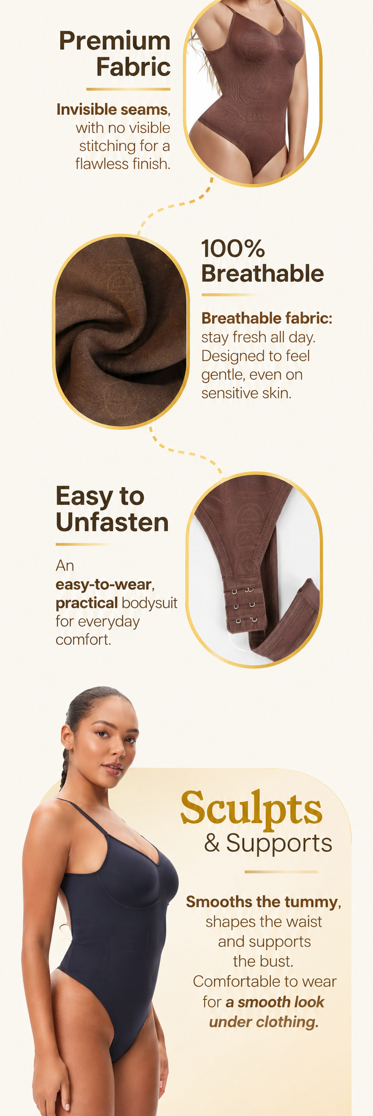 Fabric, fastening and sculpting support.