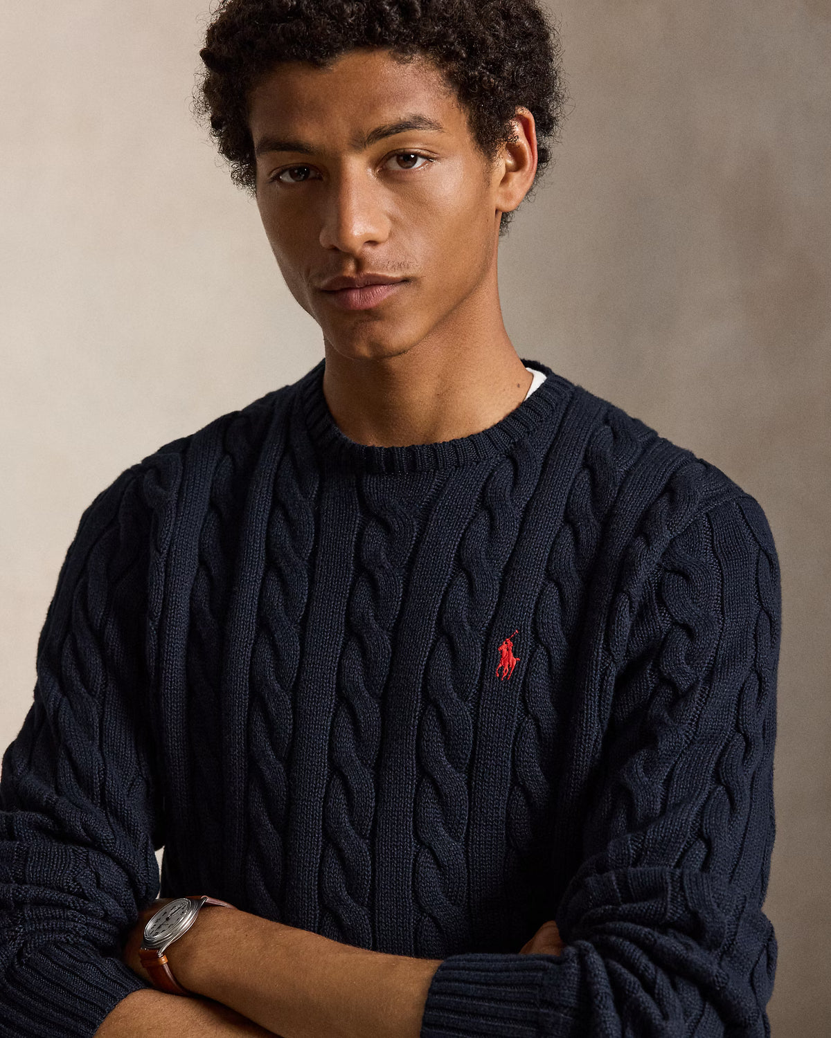 Cable-Knit Cotton Jumper - Navy Blue