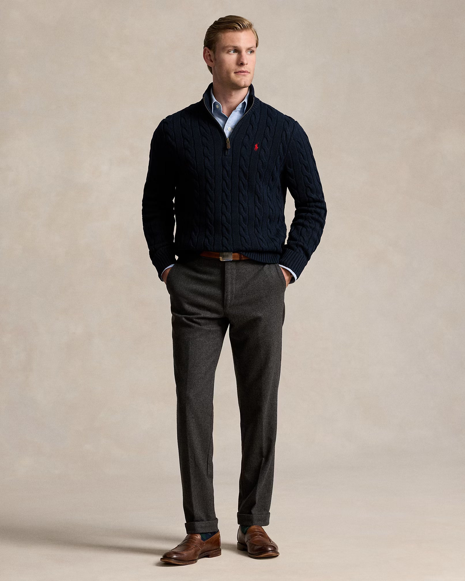Cable-Knit Cotton Quarter-Zip Jumper - Hunter Navy