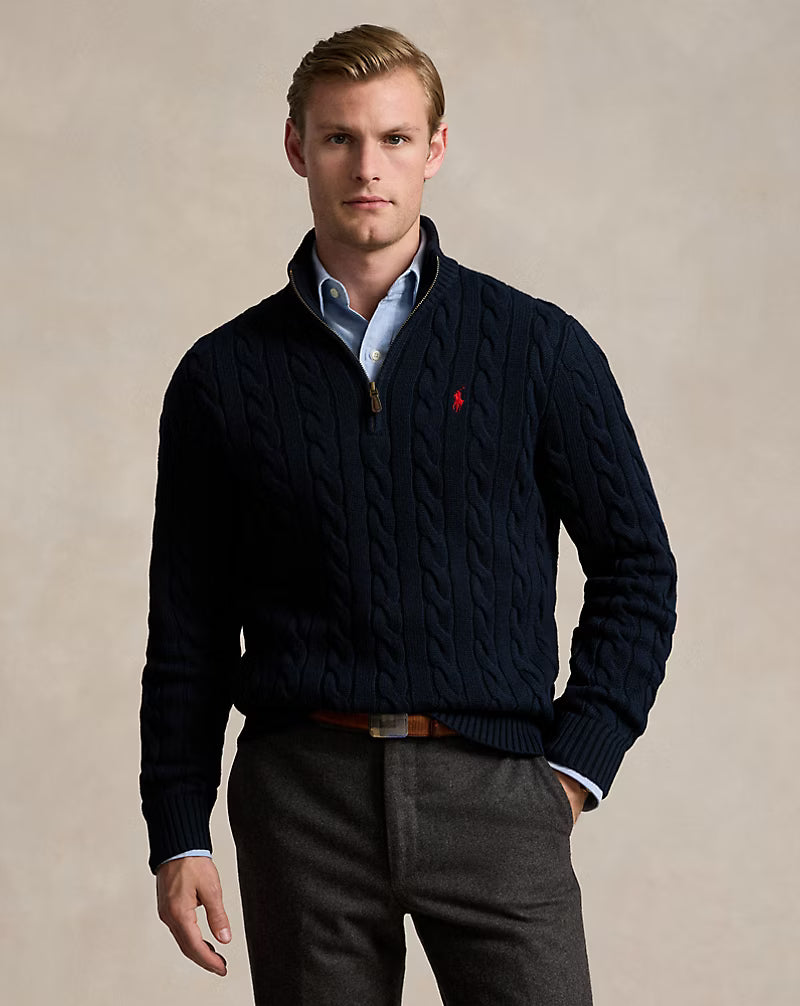 Cable-Knit Cotton Quarter-Zip Jumper - Hunter Navy