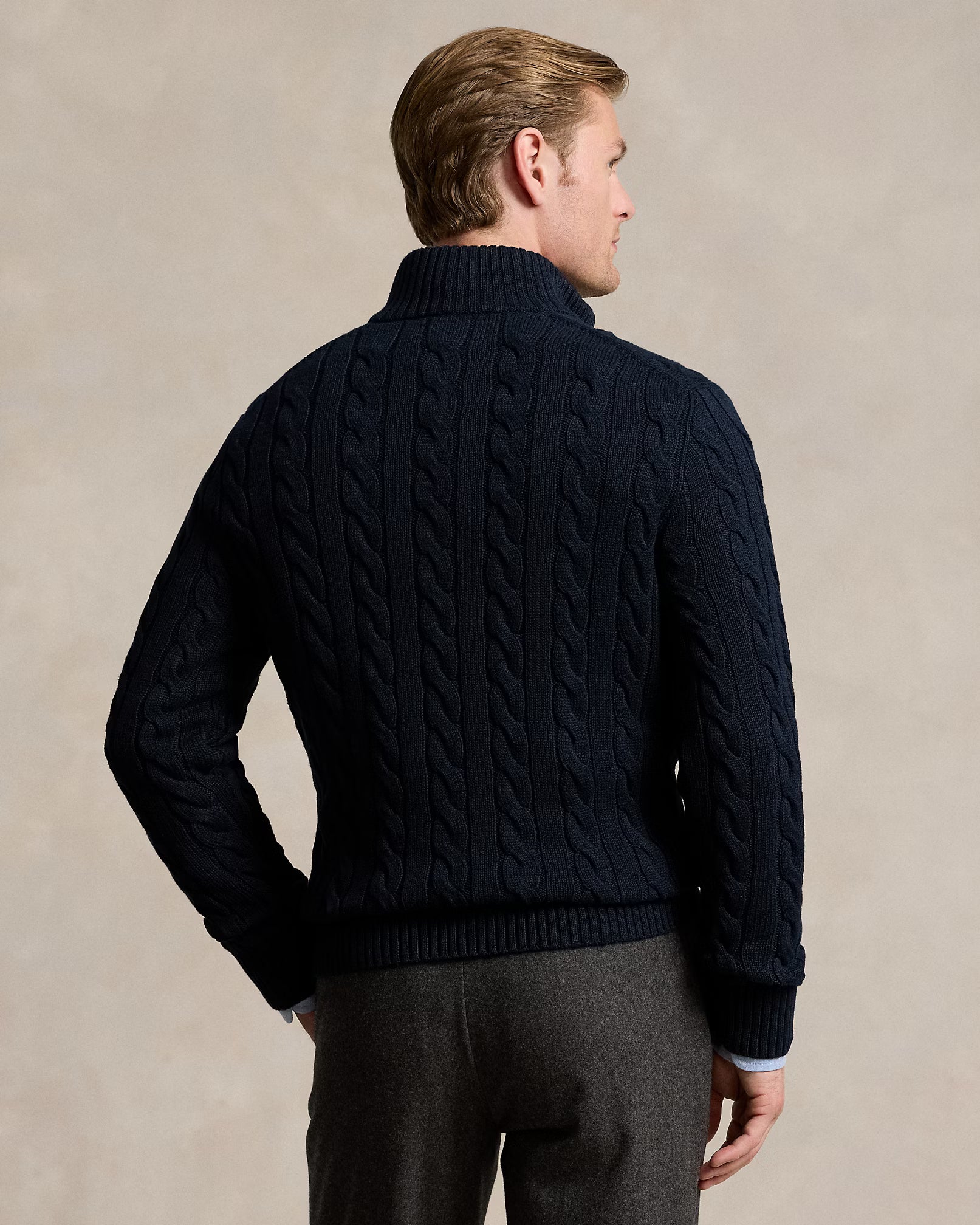 Cable-Knit Cotton Quarter-Zip Jumper - Hunter Navy