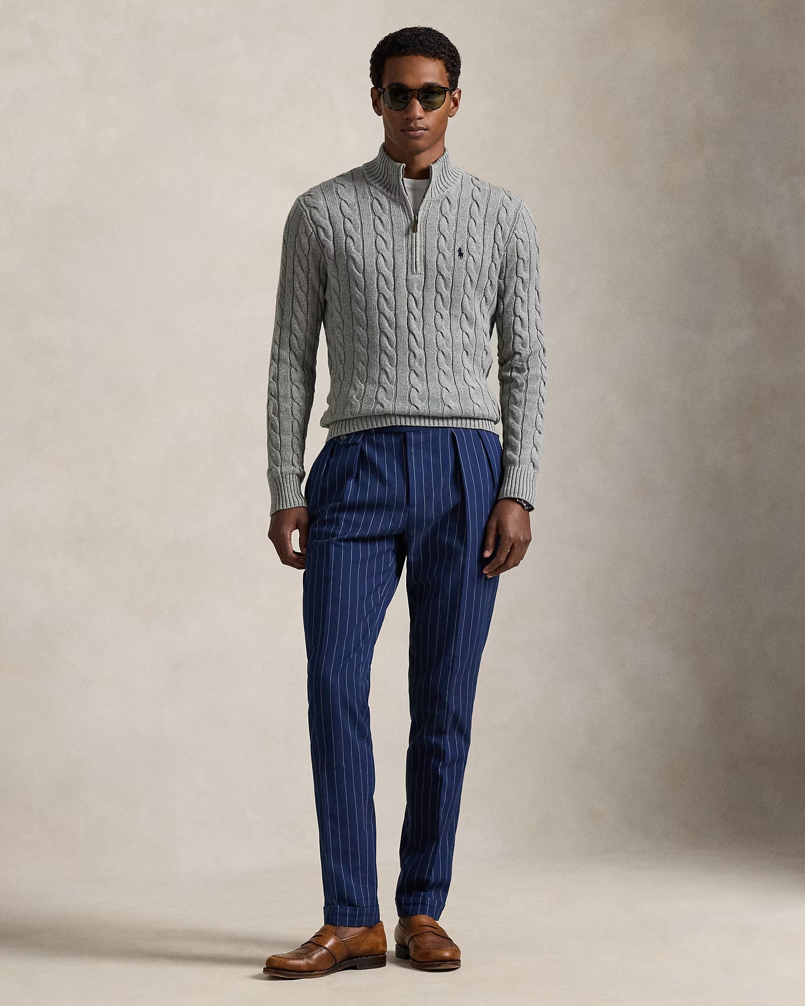 Cable-Knit Cotton Quarter-Zip Jumper - Fawn Grey Heather