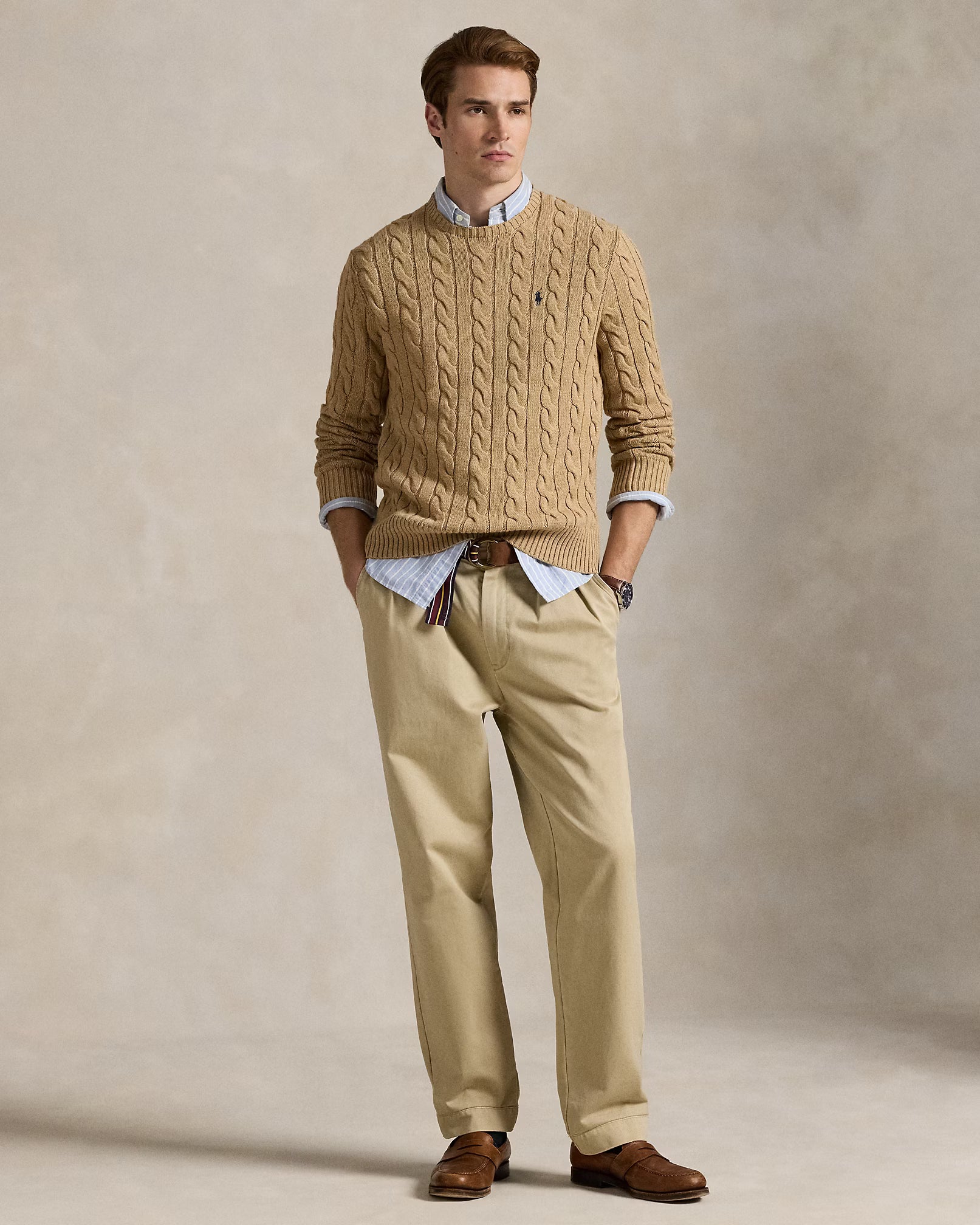 Cable-Knit Cotton Jumper - Brown