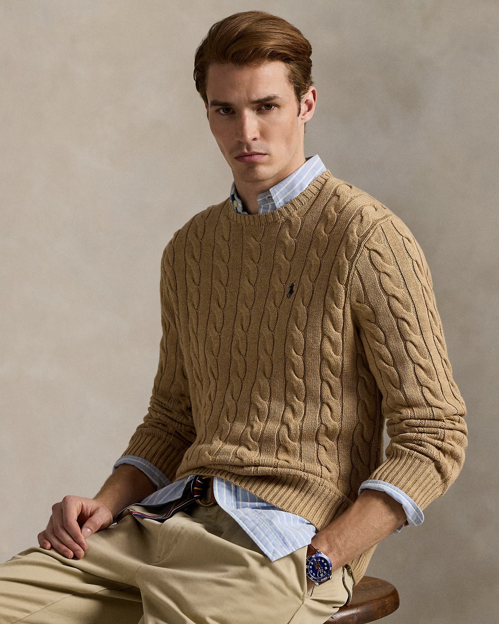 Cable-Knit Cotton Jumper - Brown