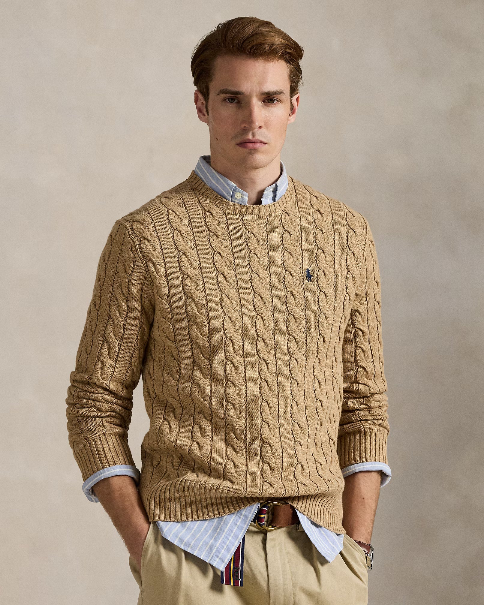 Cable-Knit Cotton Jumper - Brown