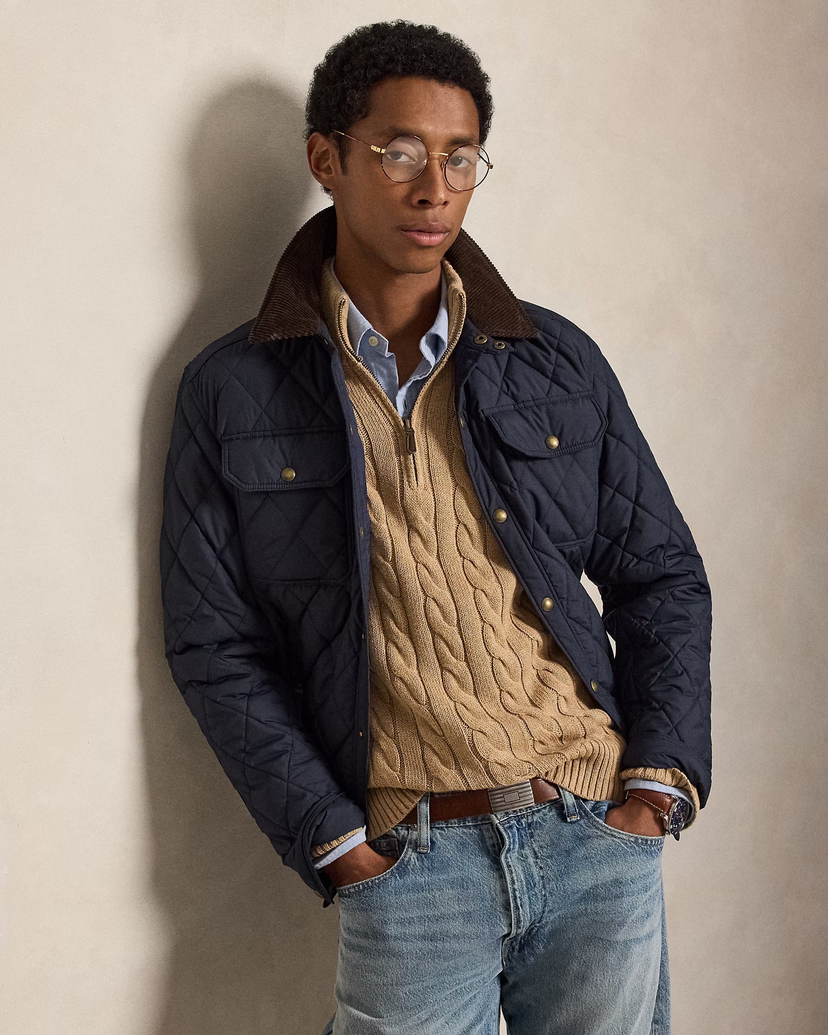 Cable-Knit Cotton Quarter-Zip Jumper - Camel Melange