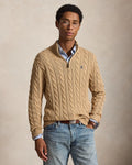 Cable-Knit Cotton Quarter-Zip Jumper - Camel Melange