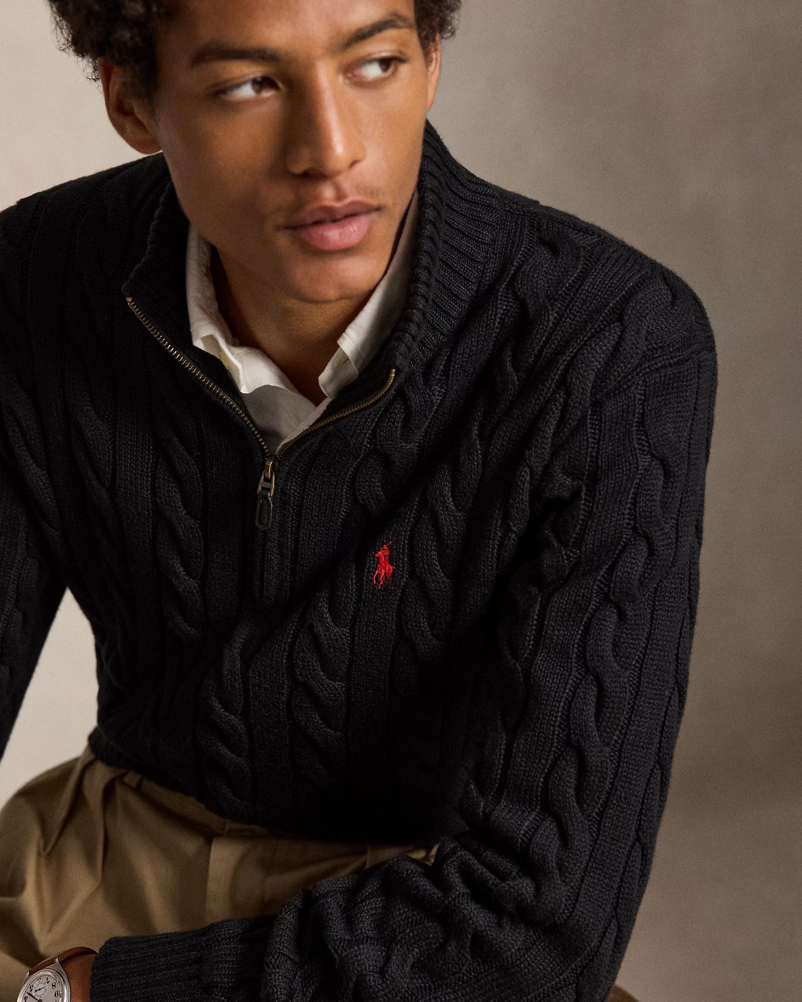 Cable-Knit Cotton Quarter-Zip Jumper - Black