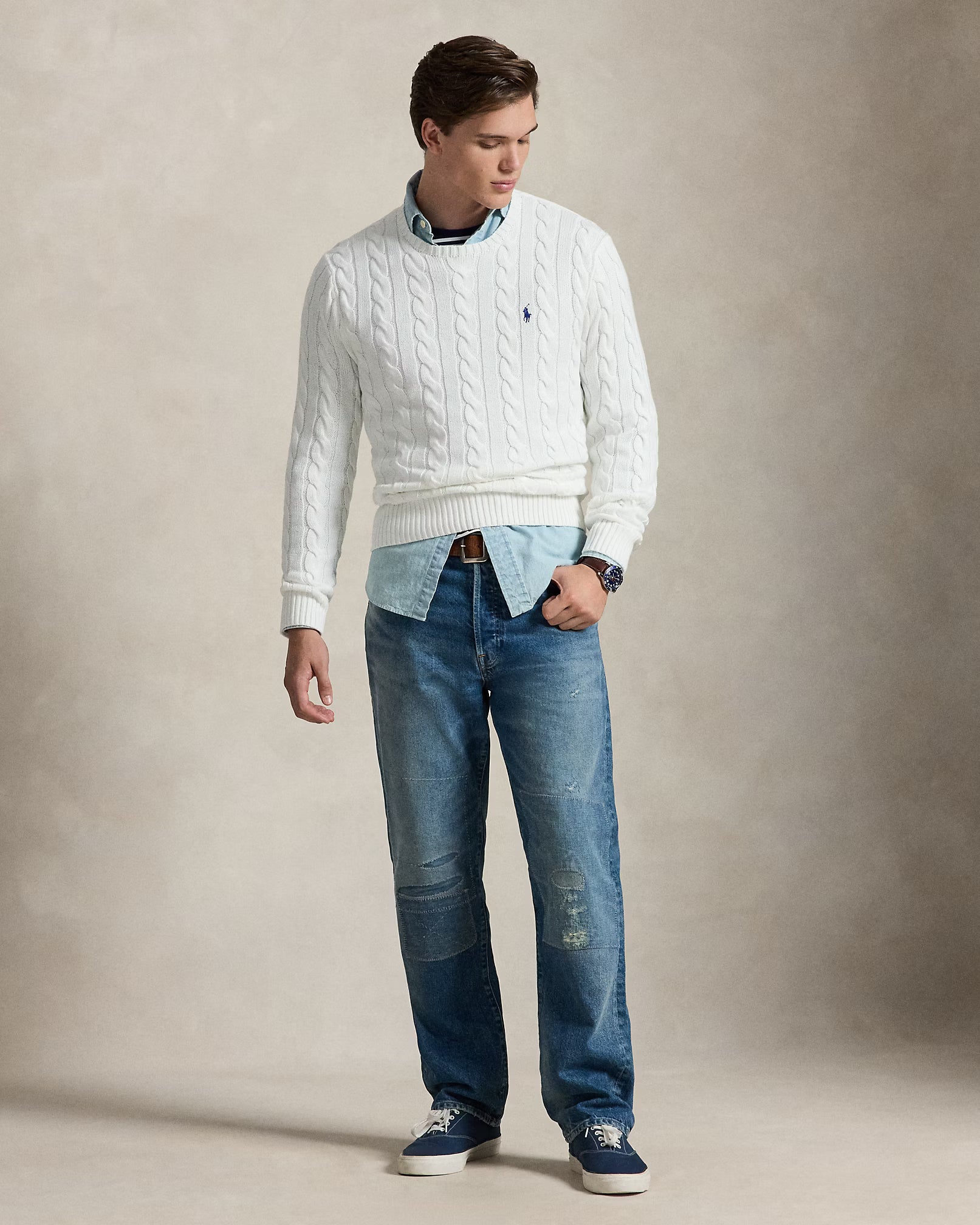 Cable-Knit Cotton Jumper - White