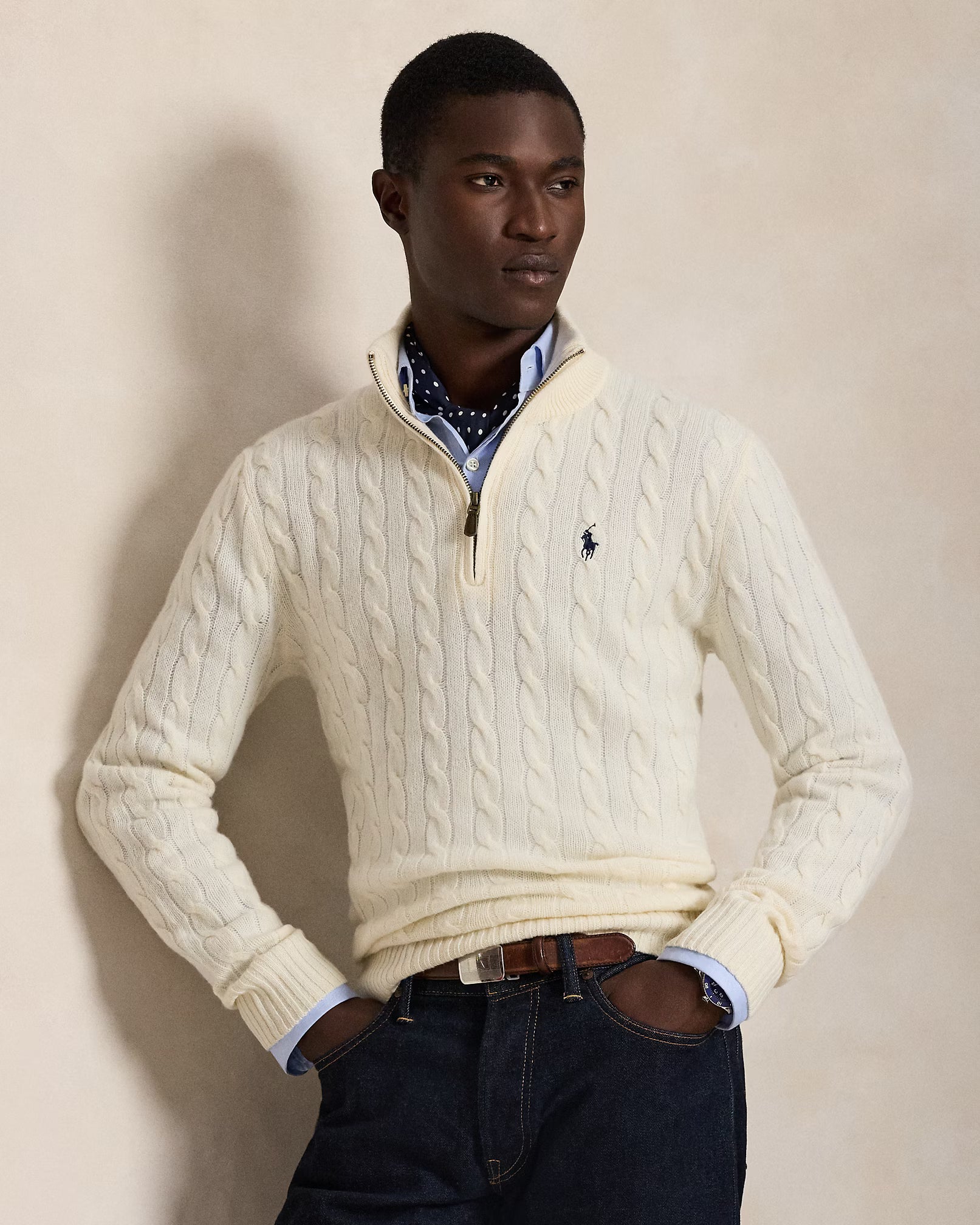 Cable-Knit Quarter-Zip Jumper - Andover Cream