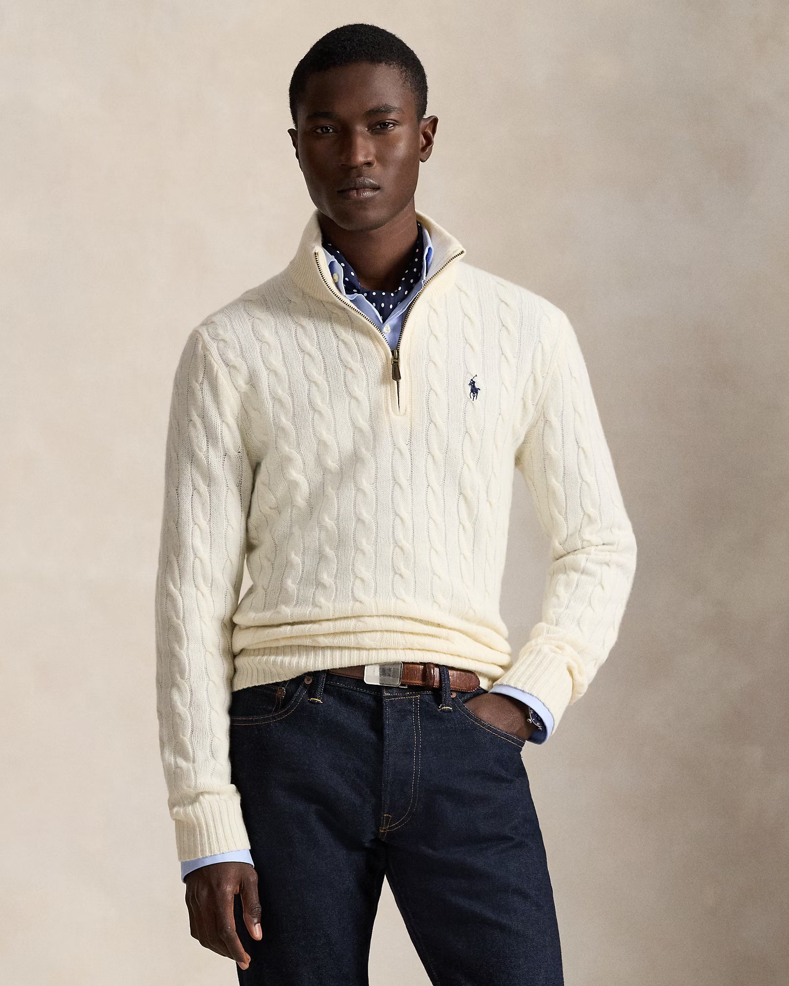 Cable-Knit Quarter-Zip Jumper - Andover Cream