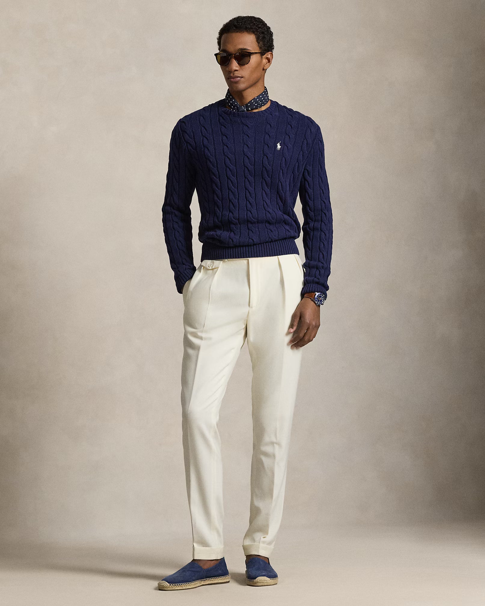 Cable-Knit Cotton Jumper - Navy Blue