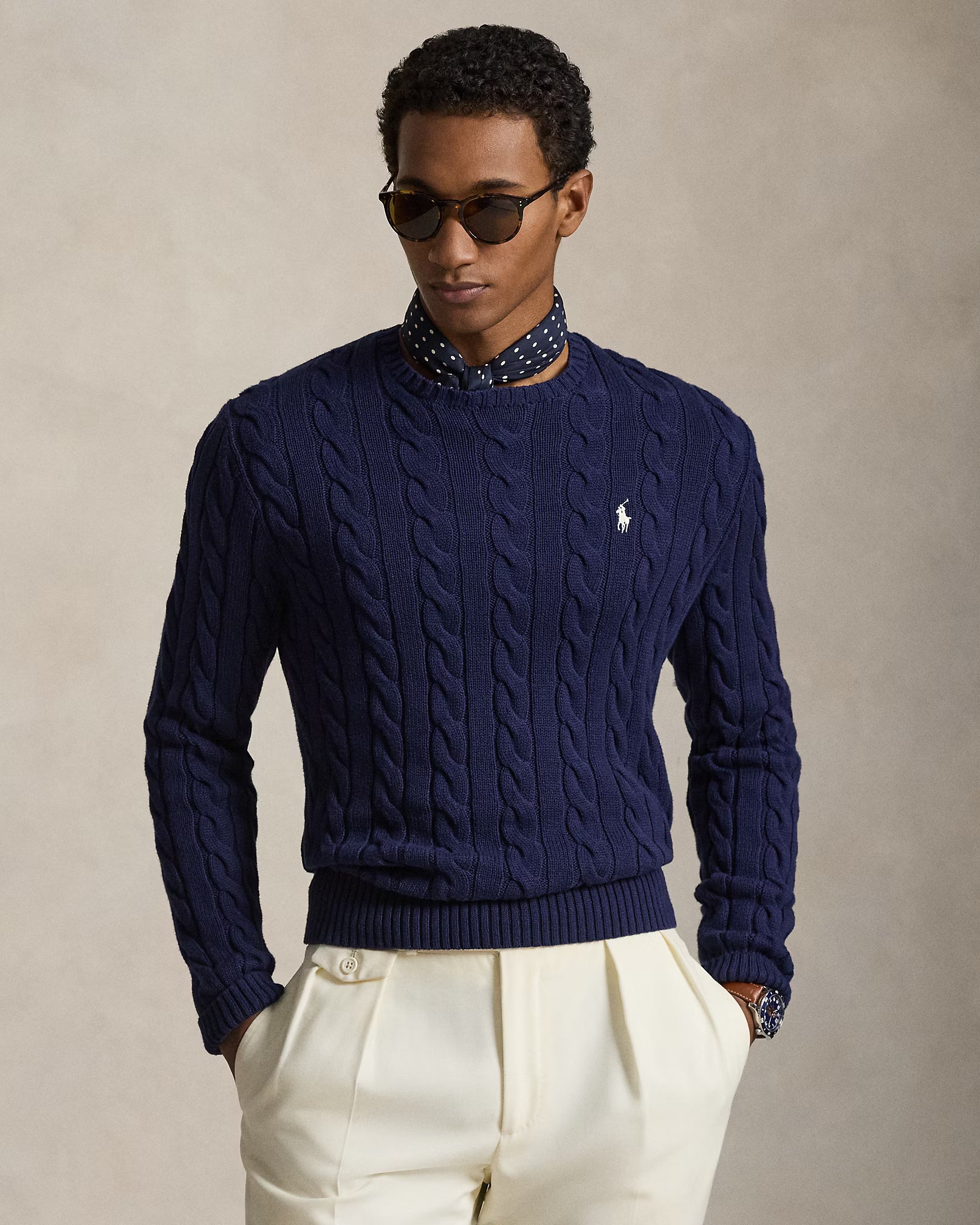 Cable-Knit Cotton Jumper - Navy Blue