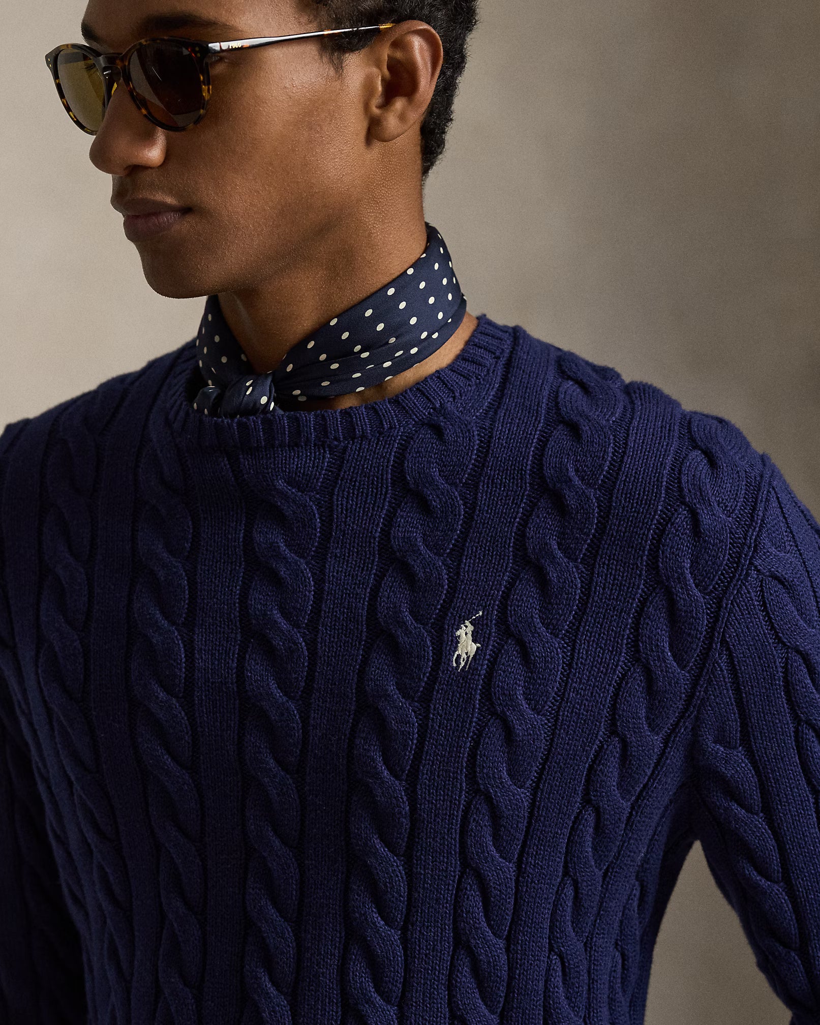 Cable-Knit Cotton Jumper - Navy Blue