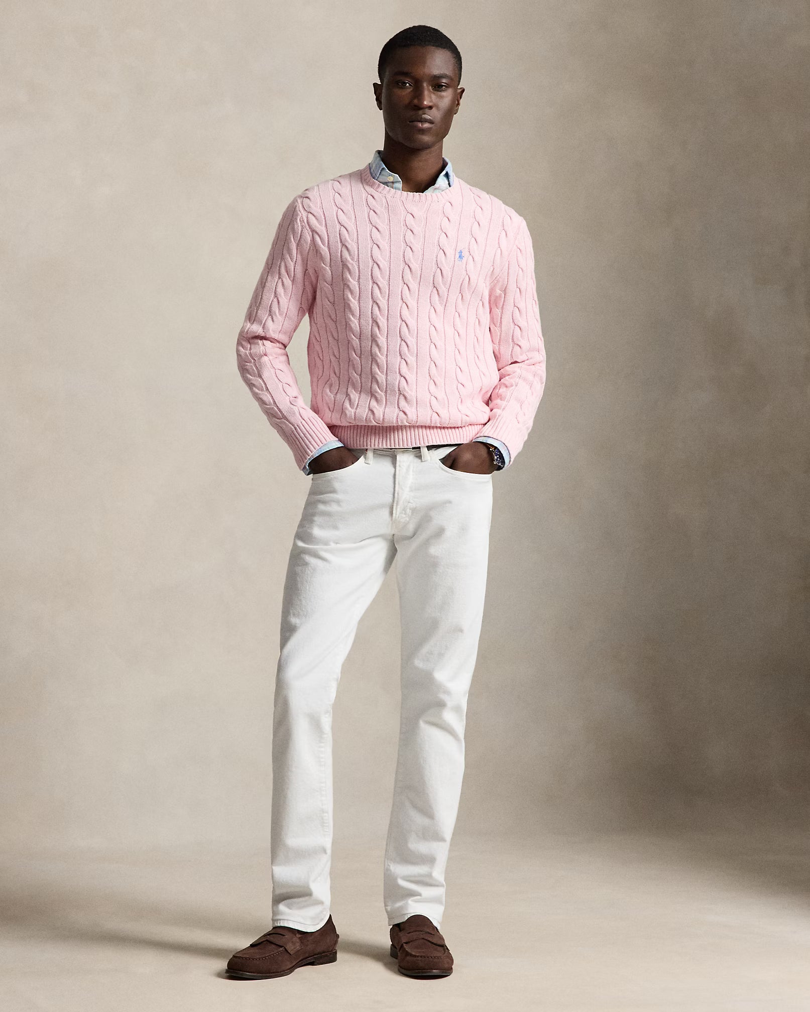 Cable-Knit Cotton Jumper - Variegated Pink