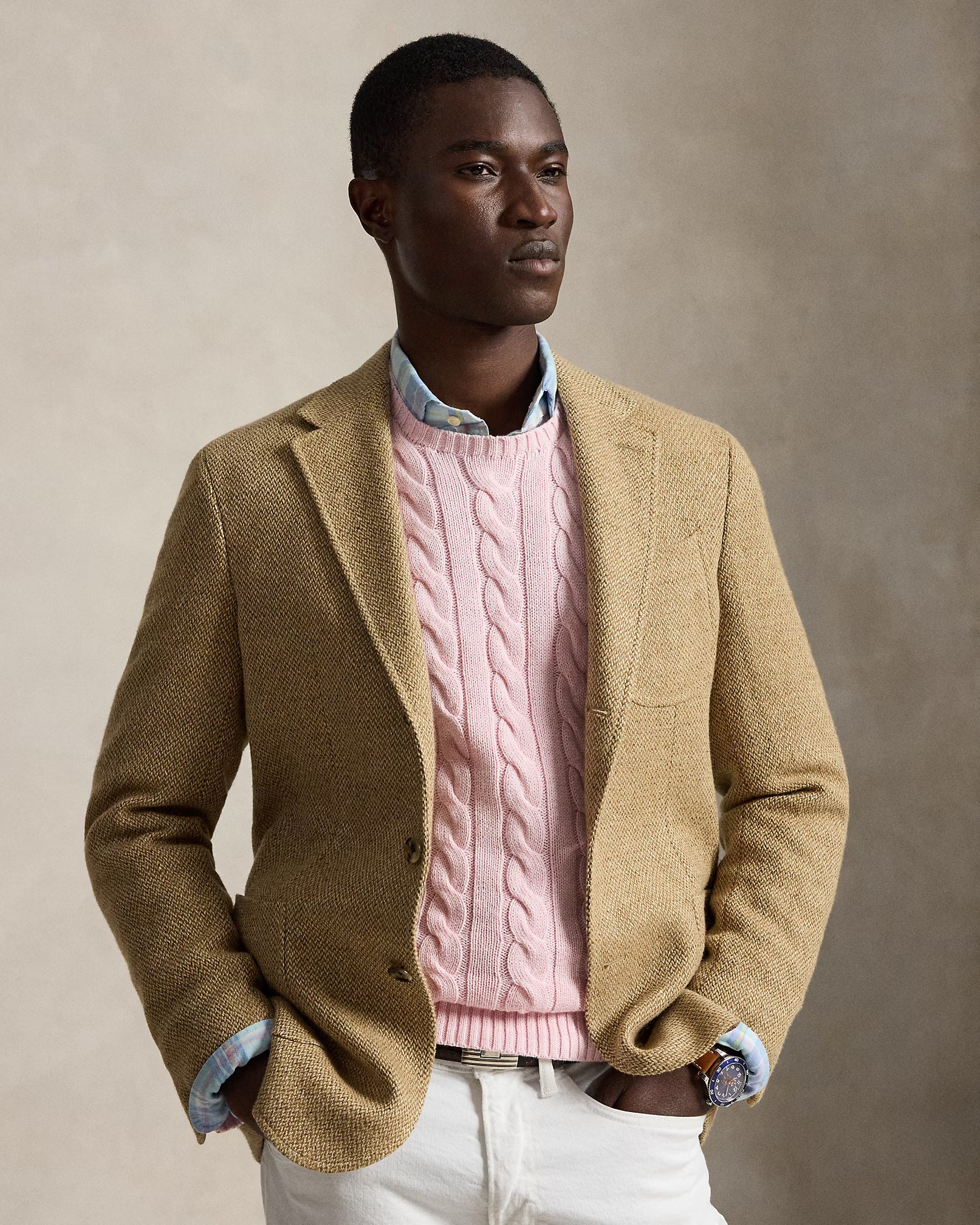 Cable-Knit Cotton Jumper - Variegated Pink