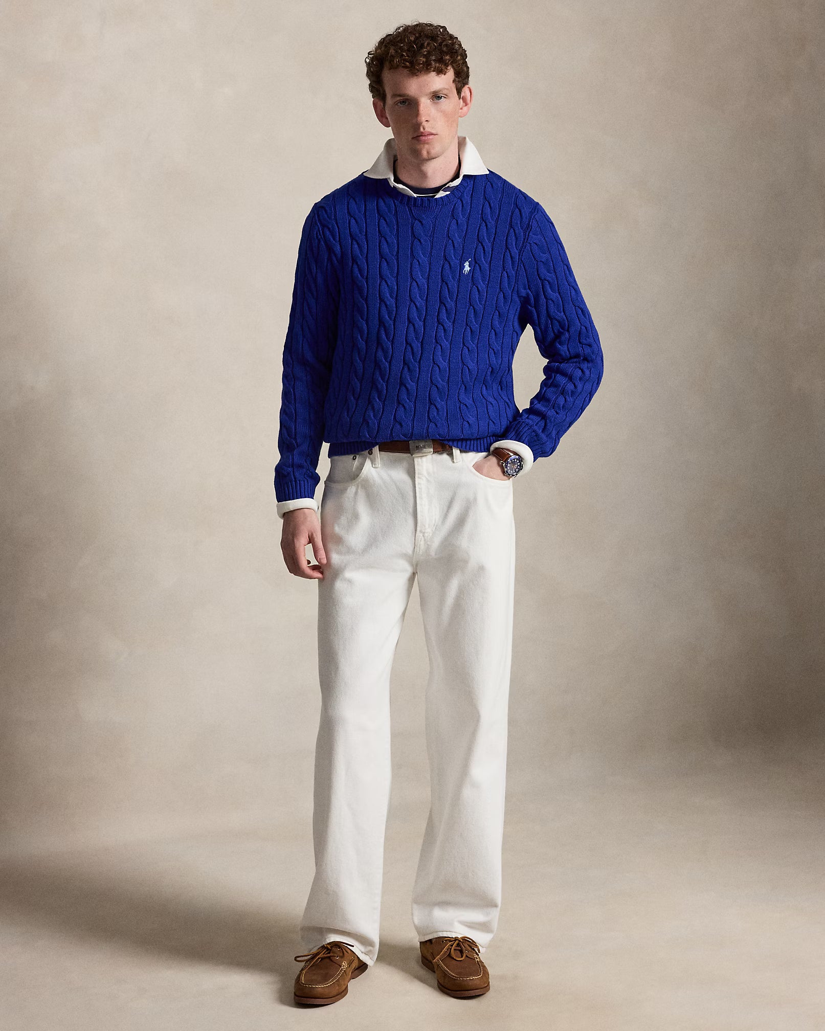 Cable-Knit Cotton Jumper - Sky Blue