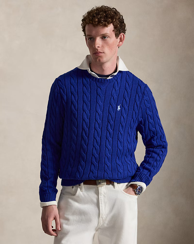 Cable-Knit Cotton Jumper - Sky Blue