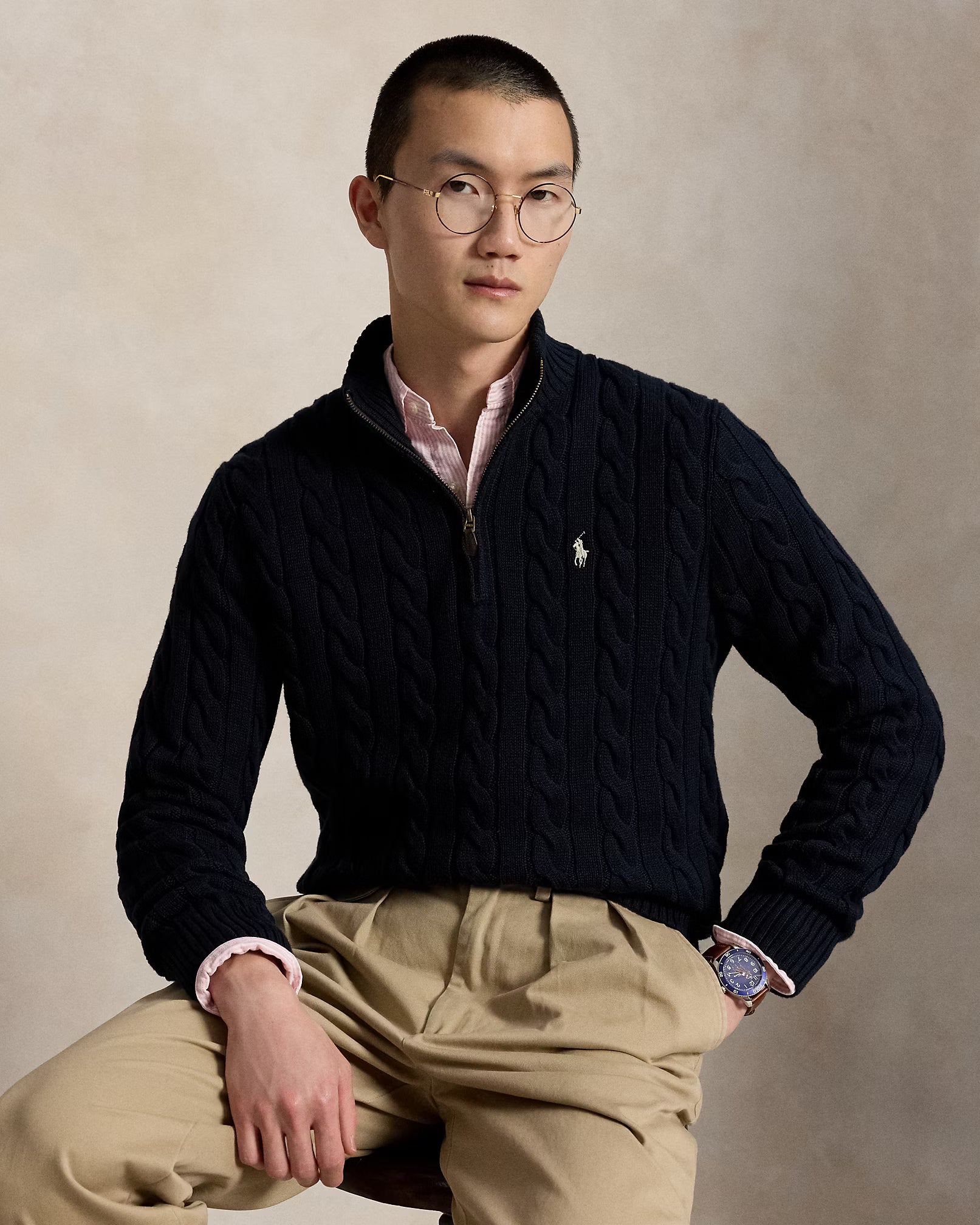 Cable-Knit Cotton Quarter-Zip Jumper - Hunter Navy