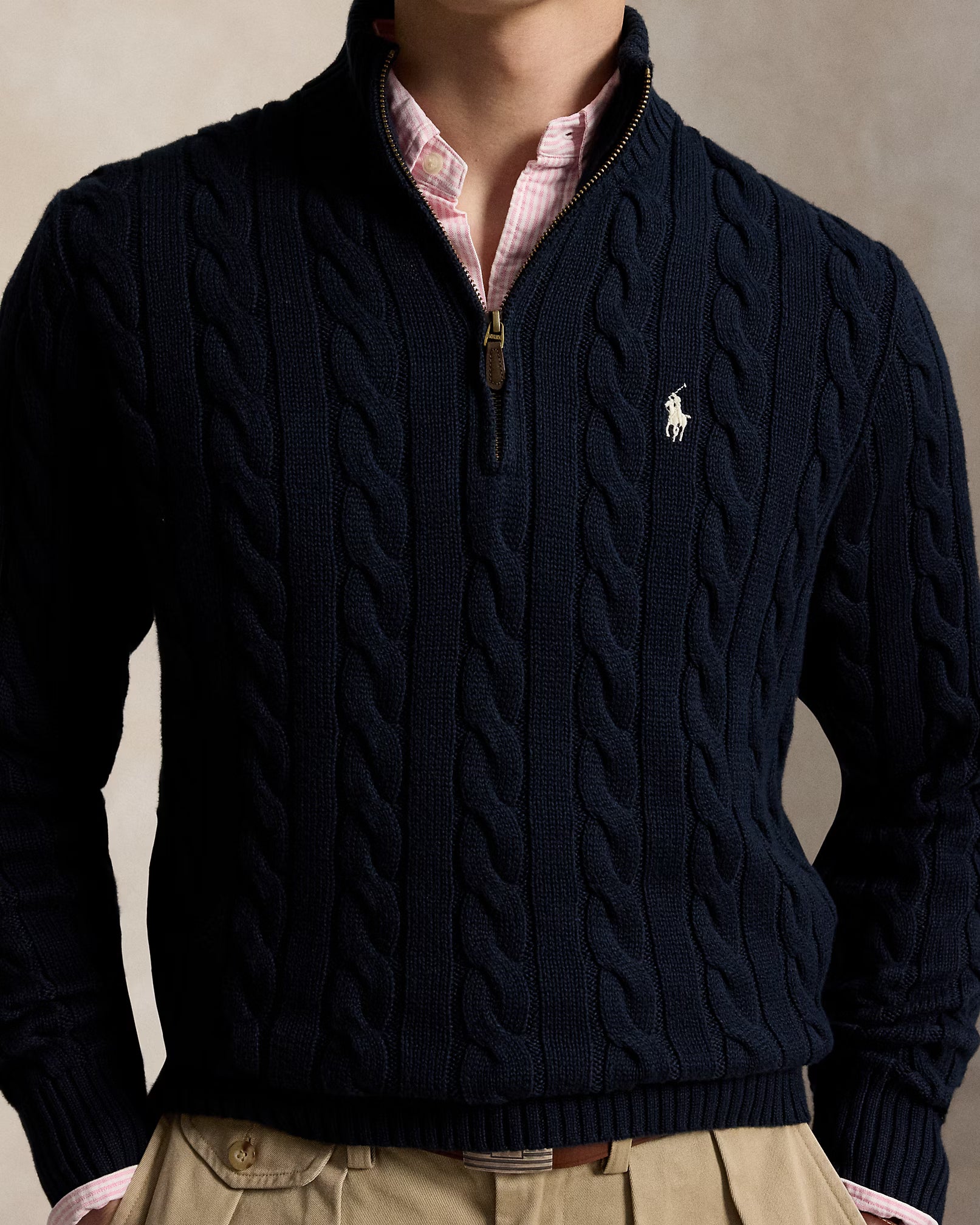 Cable-Knit Cotton Quarter-Zip Jumper - Hunter Navy